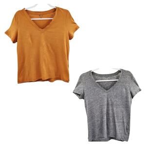 Madewell Orange & Gray Cotton Blend V-Neck  T-Shirt Bundle Women's Sizes S & XS